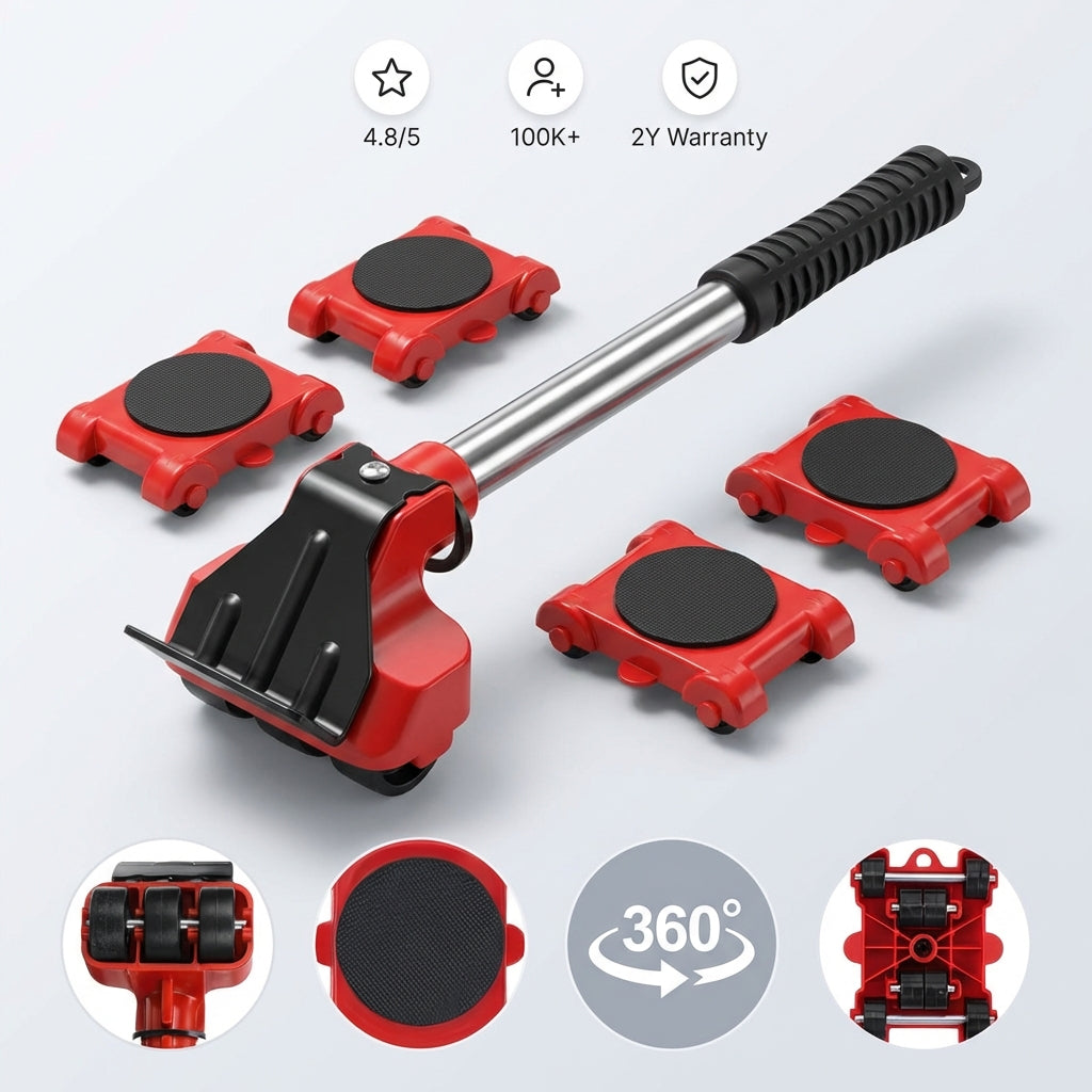 Kit de levage et de déplacement de meubles 4 pièces - soulève jusqu'à 150 kg sans effort